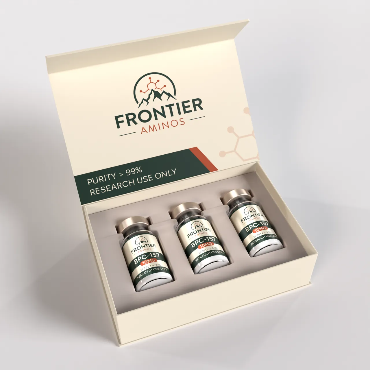 Frontier Aminos three-vial magnetic box — supplied render